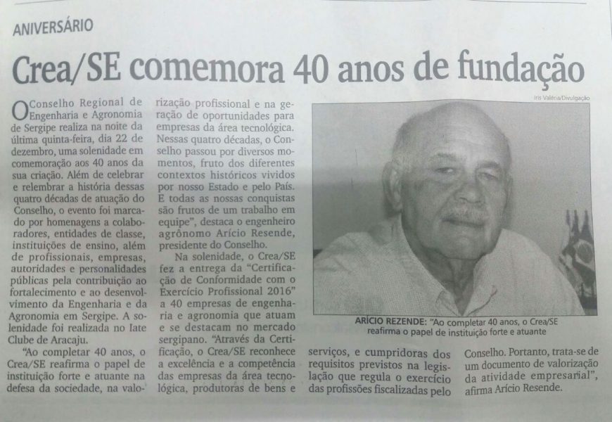 Correio de Sergipe: Crea-SE comemora 40 anos de fundação